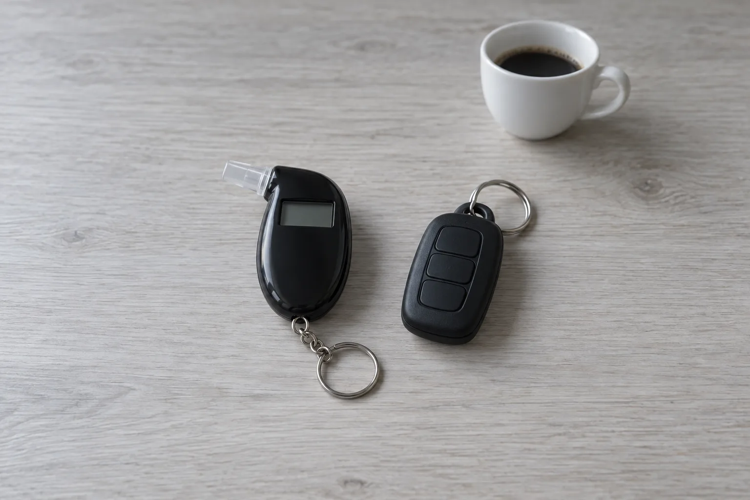 Portable breathalyser held in a driver’s hand