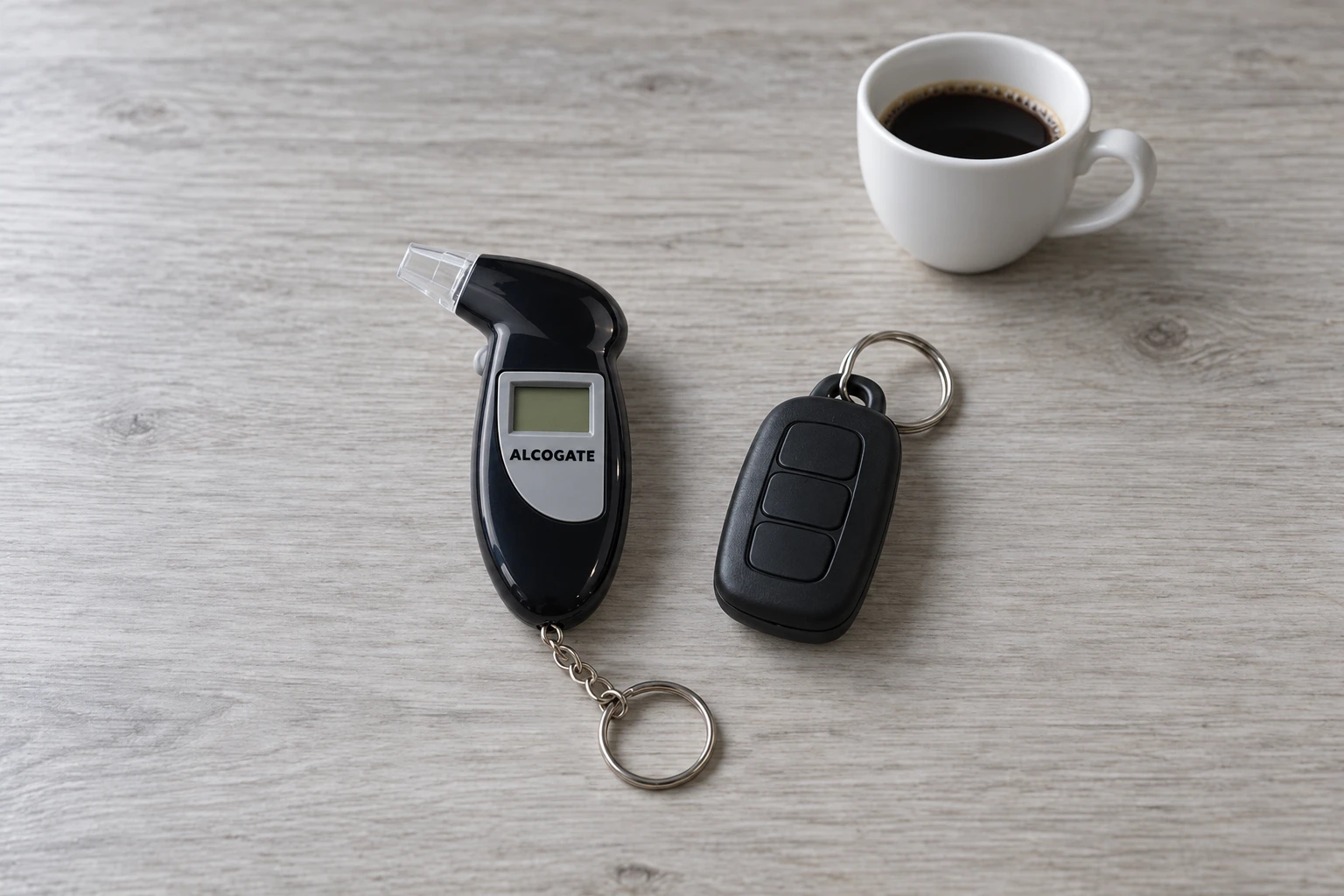 Portable breathalyser held in a driver’s hand