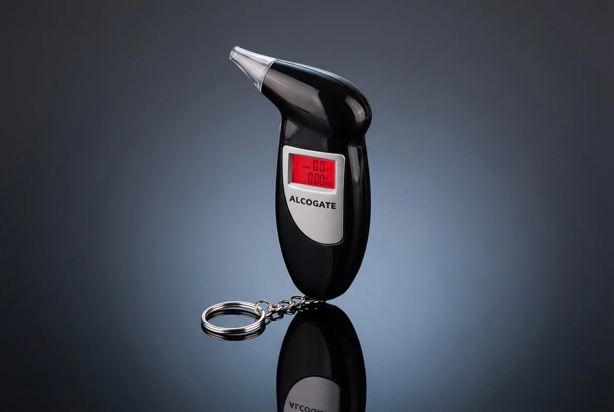 AlcoGate breathalyser with its key ring